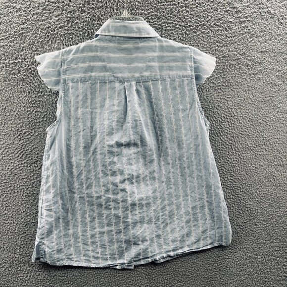 Lane Bryant Womens 14 Ruffle Blouse‎ Blue Striped Cotton Sleeveless Career Top - Picture 2 of 11